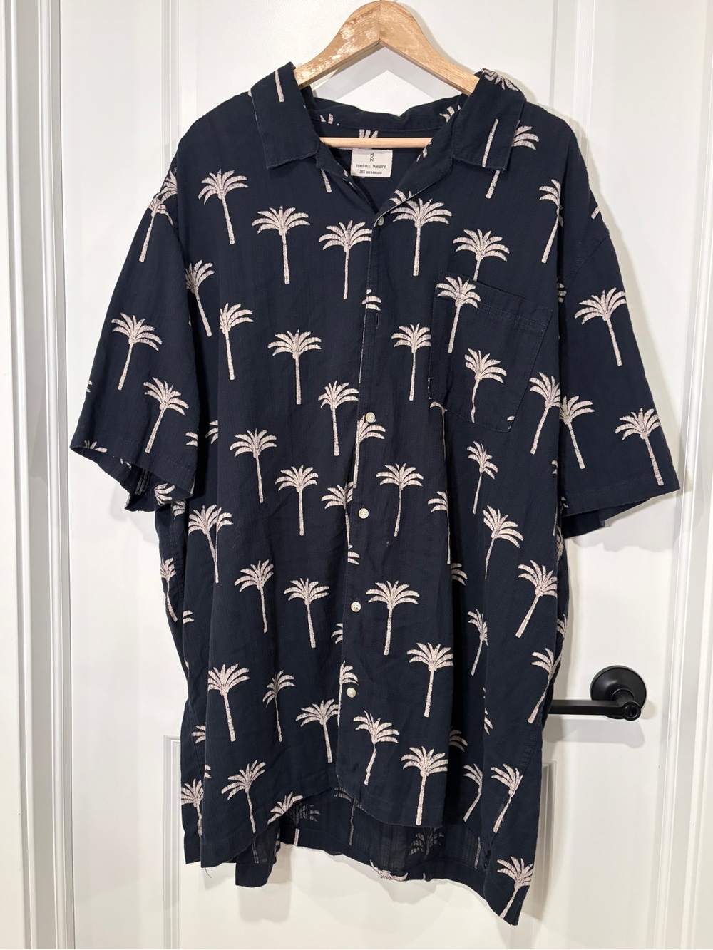 Mutual Weave Navy Blue White Palm Tree Camp Shirt Men's Big & Tall 3XLT